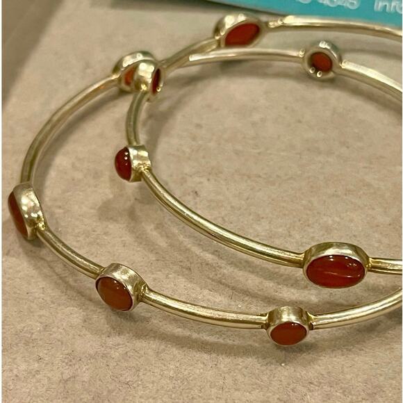 Julie Vos Silver Bangles Set of 2 Medium Carnelian Stone Boho stacking bracelet - Picture 2 of 8